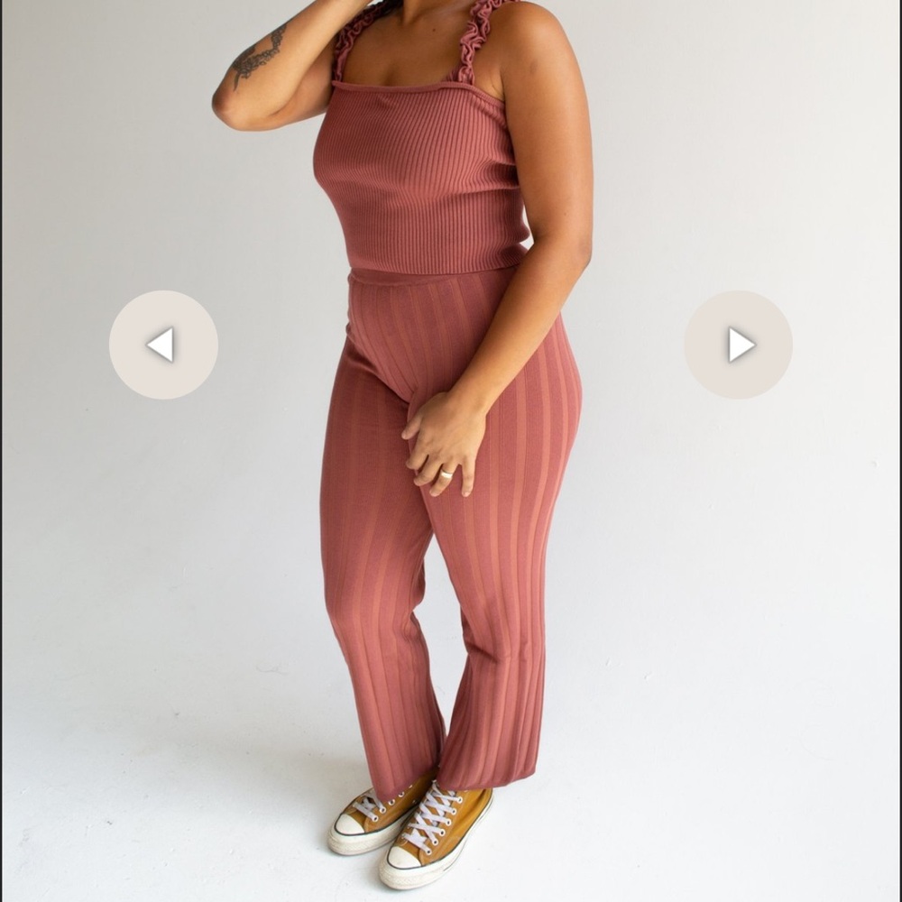 FIND ME‎ NOW Dale Ribbed Knit Pant High Waisted Coral Pink Orange Loungewear